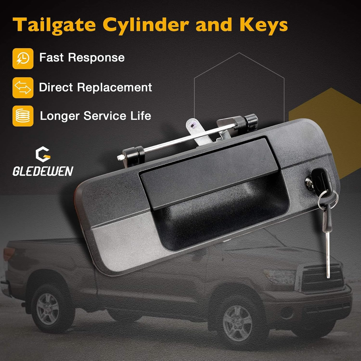 Metal Tailgate Handle w Key Lock Latch Replacement for 2007-2013 Toyota Tundra