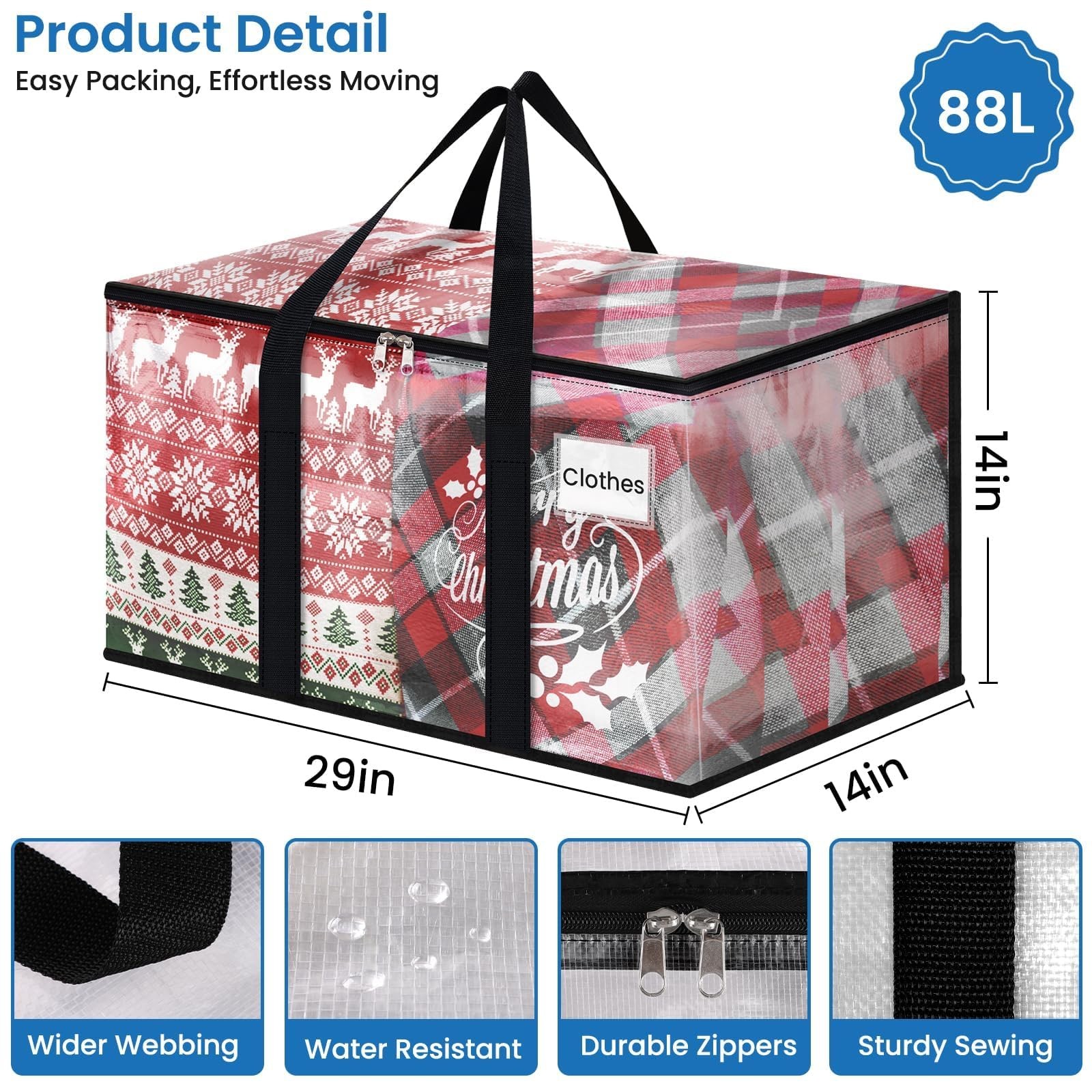 Heavy Duty Clear Moving Bags with Reinforced Handle and Double Zipper, Storag…