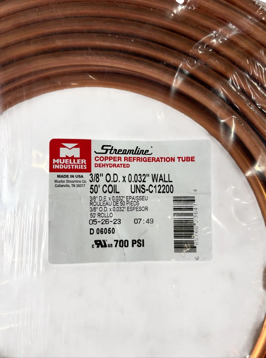 Mueller Industries D06050 3/8in OD x 0.032in Wall 50ft Copper Refrig Tube Coil