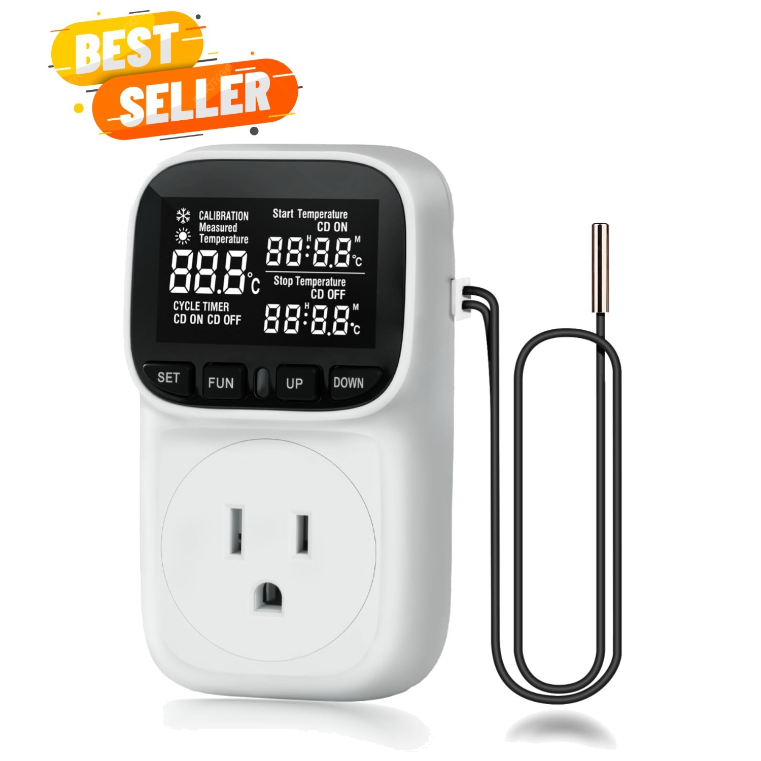 Digital Temperature Controller, 15A/1800W Thermostat Outlet with LCD Display,…