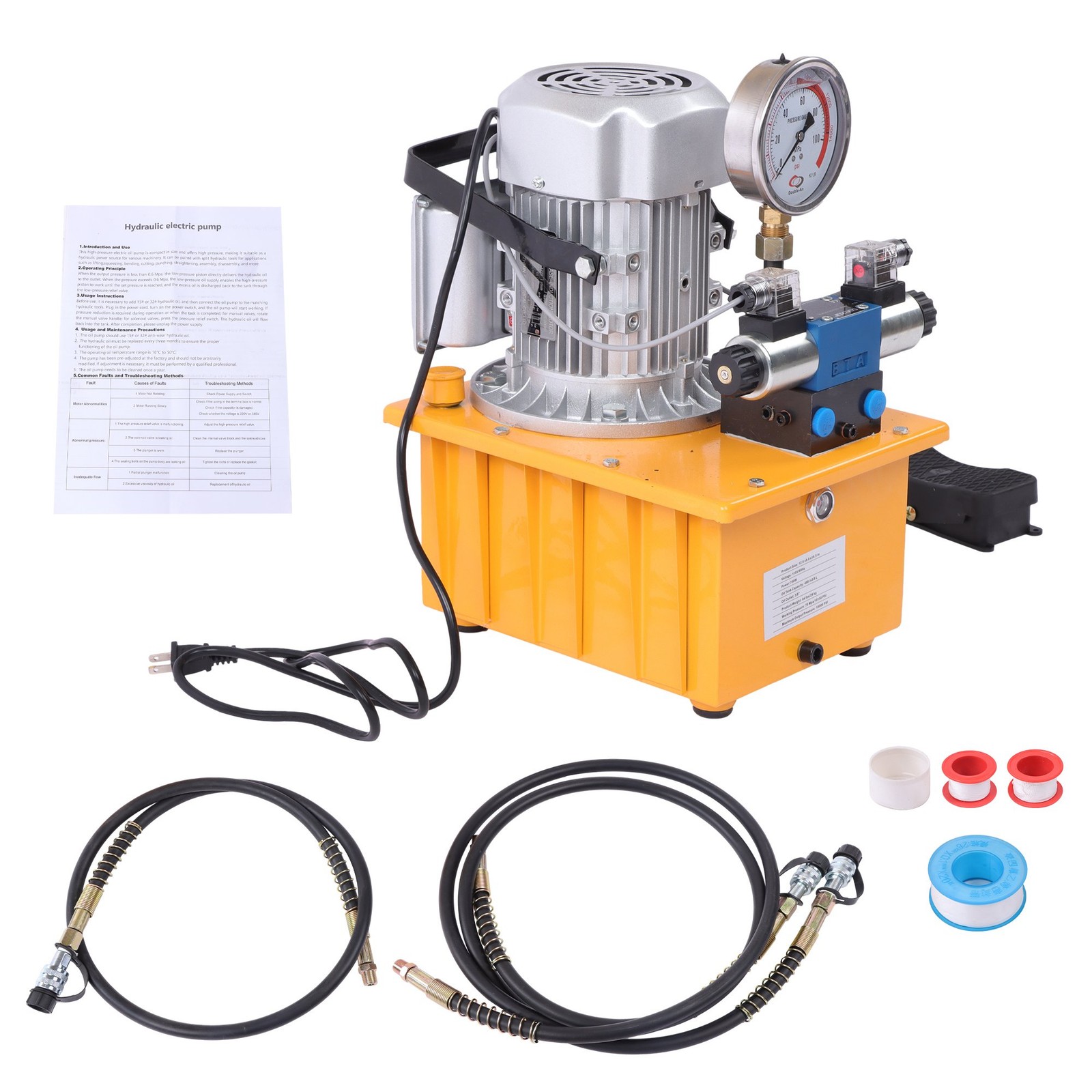Electric Hydraulic Pump Double Acting Oil Pump 10000 PSI 8L Solenoid Valve