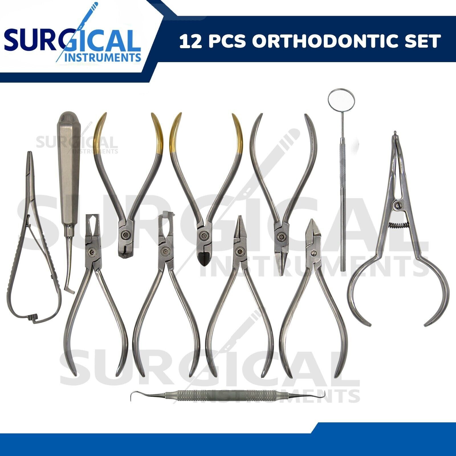 Set of Orthodontic Instruments of 12 pcs – Stainless Steel – German Grade