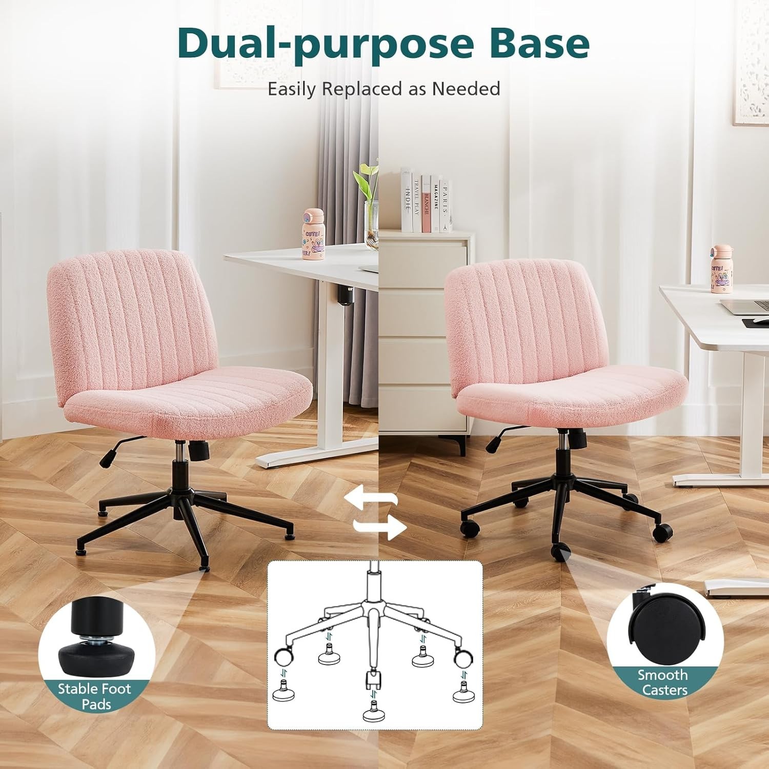 Adjustable Swivel Criss Cross Chair in Teddy Pink – Ideal for Office & Vanity