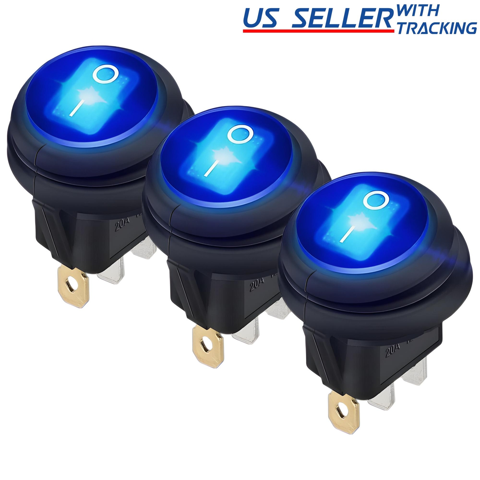 3-Pack LED Rocker Toggle Switches 12V 20A ON/OFF IP 65 Waterproof For Car, Boat