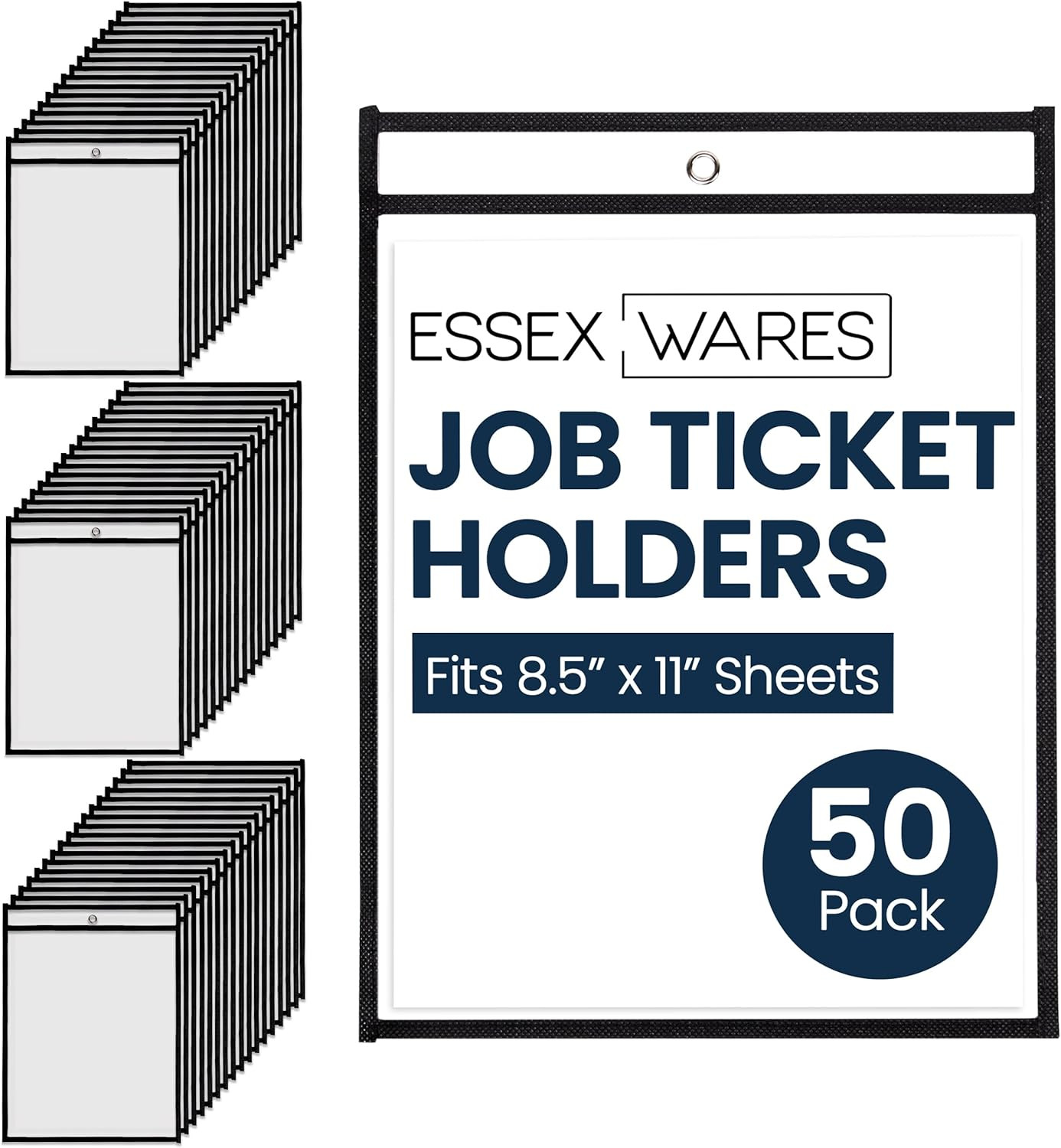 – 50 Pack, Black, Job Ticket Holders, 10″ Wide X 13.5″ Tall – Clear