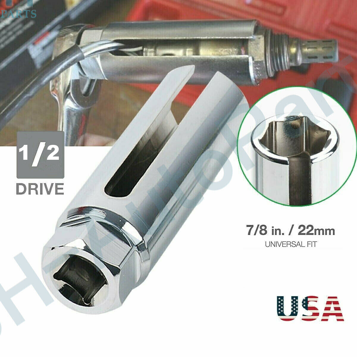 7/8” 22mm O2 Oxygen Sensor Socket Removal Tool Side Wire Cutout 1/2″ Drive