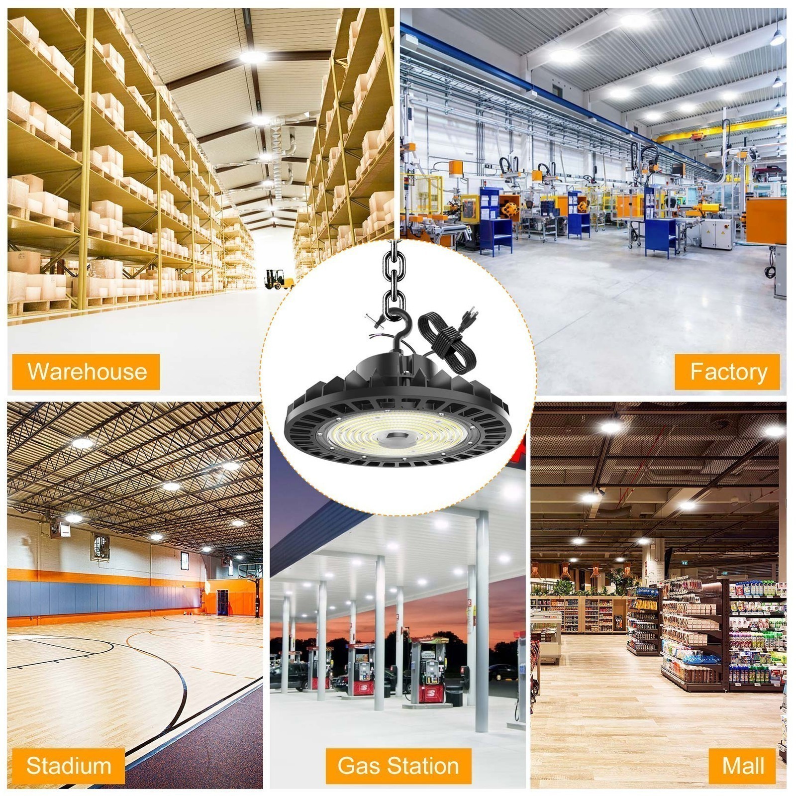 UFO LED High Bay Lights 200W Low Bay Light Fixture For Factory Garage Warehouse