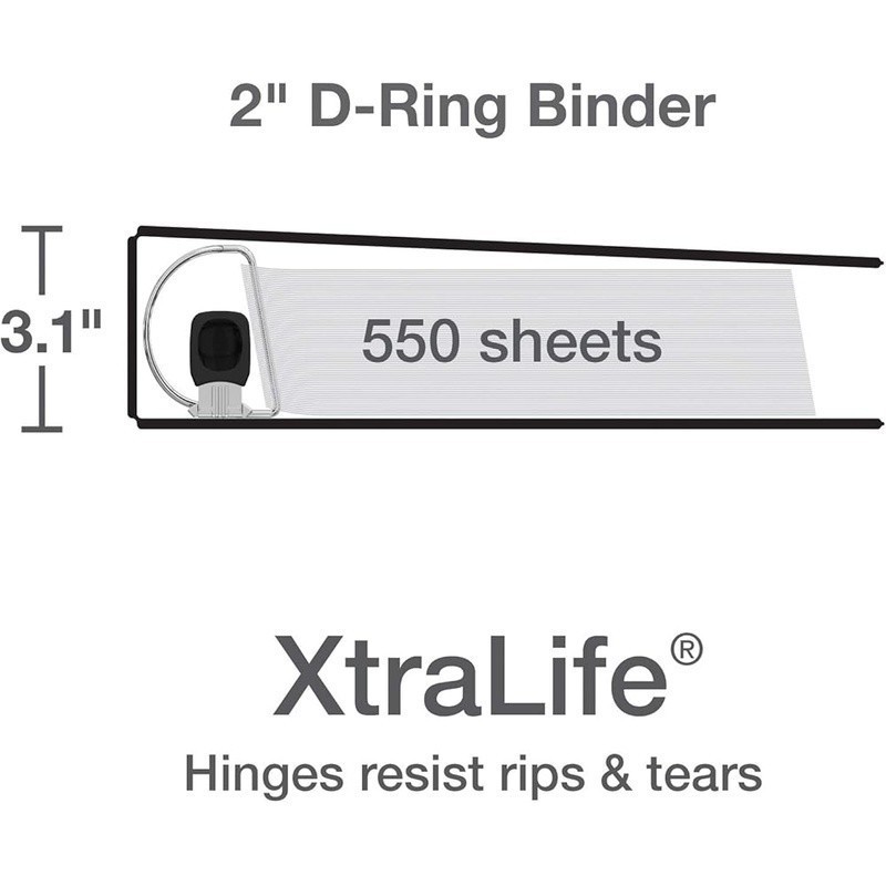 Durable 2 Inch View Binders W/ Easy Open D Rings Extra Storage Notes 4-Pack New