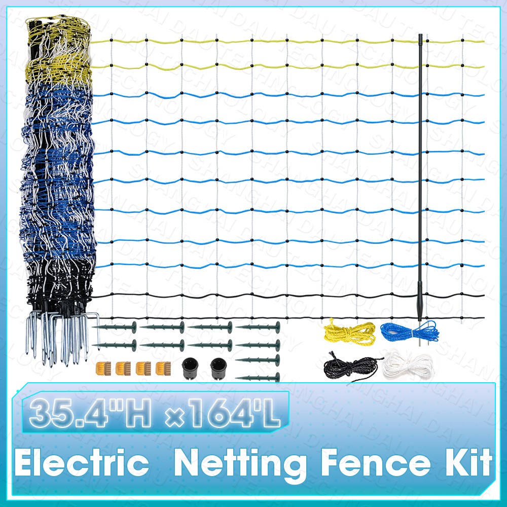 35.4″ H x 164′ L Blue Electric Netting Fence Kit Goats Fencing with Posts Spikes