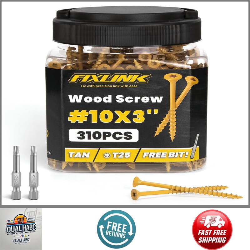 FIXLINK #10x 3″ Wood Deck Screws 310pcs Epoxy Coated T25 Star Bit Rust Resistant