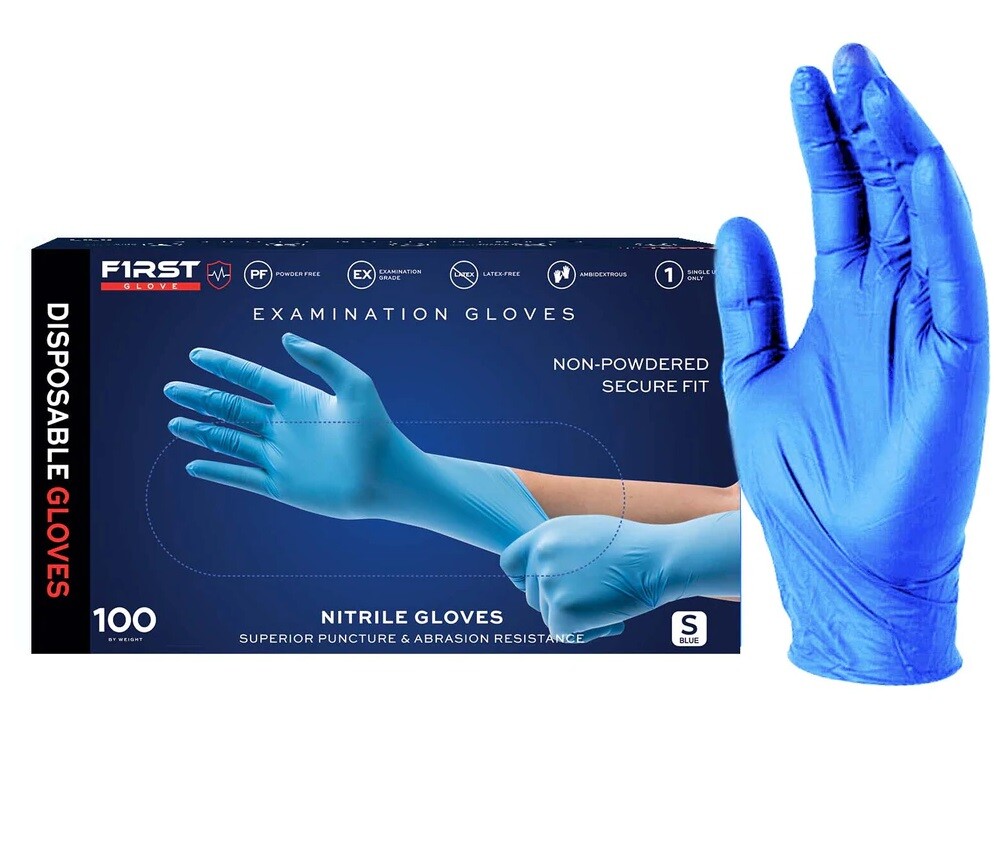 DEAL! First Glove Nitrile Examination Gloves SMALL – BLUE 100/BX