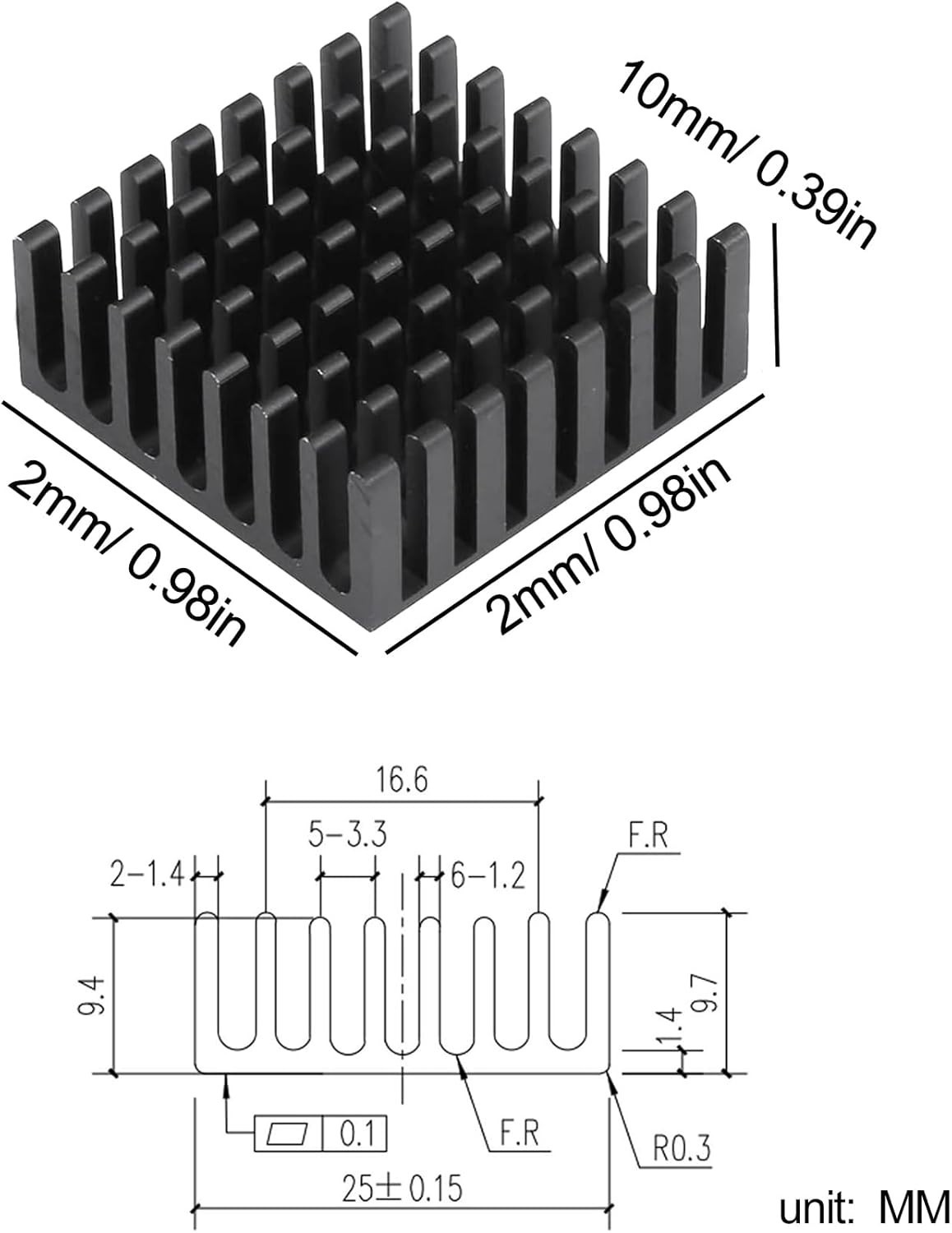 6pcs Small Aluminum Heatsink 25x25x10mm / 0.98×0.98×0.39inch Heat Sink Cooler…