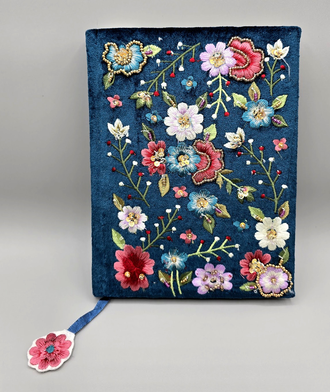 Handcrafted Beaded Embroidered Journal Floral Velvet Handmade in India 8×6 Gift