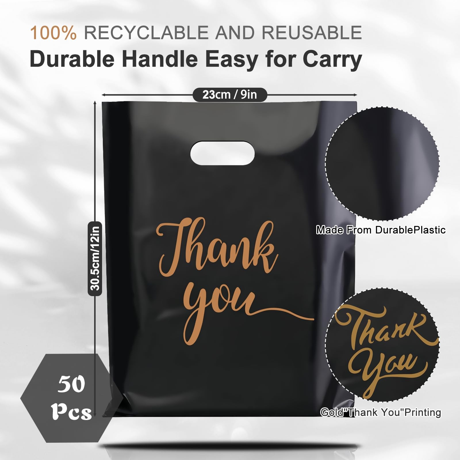 Gute 50 Pack Thank You 1 count (Pack of 50), Black-9×12 Inch (50pcs)