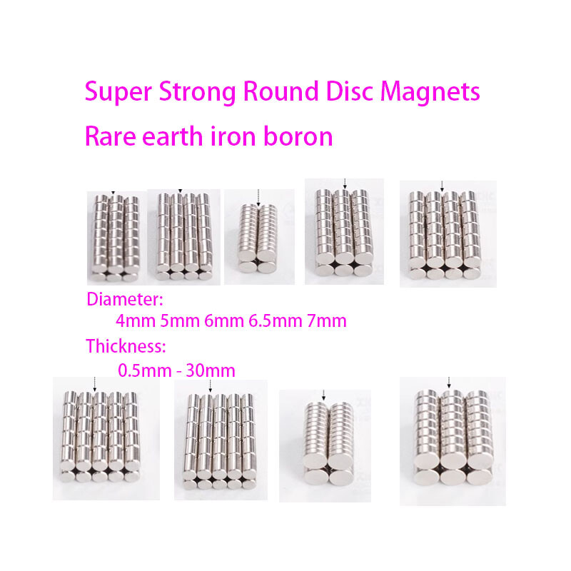 Super Strong Round Disc Magnets Rare-Earth Magnet Dia 4-7mm Thickness 0.5-30mm