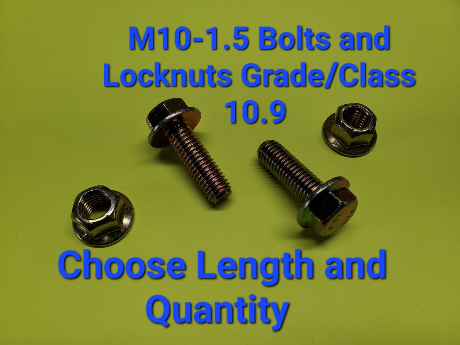 M10-1.5 x (CHOOSE LENGTH & QTY) Class 10.9 Flange Bolts & Lock Nuts Yellow Grade