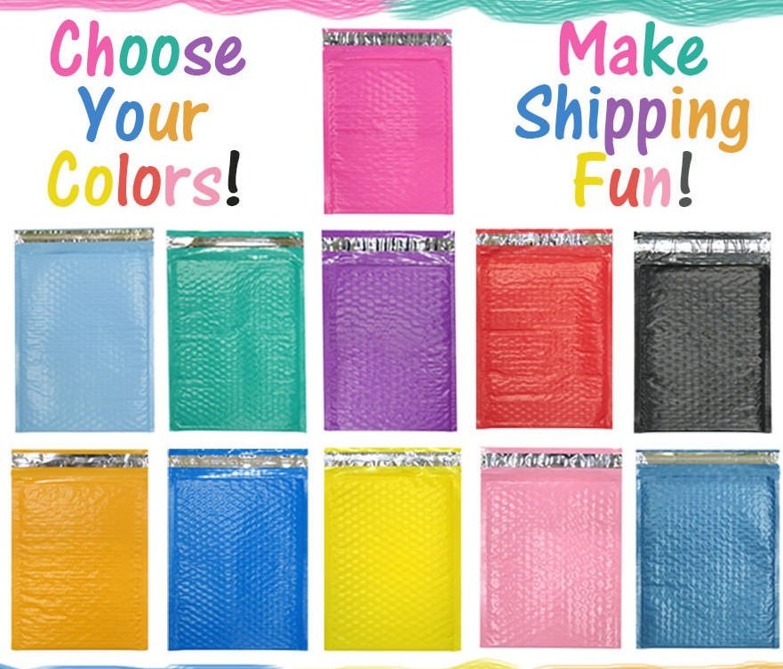 All 3 Sizes! Assorted 8.5×12, 6×9, & 4×8 Colored Poly Bubble Padded Mailers NEW!