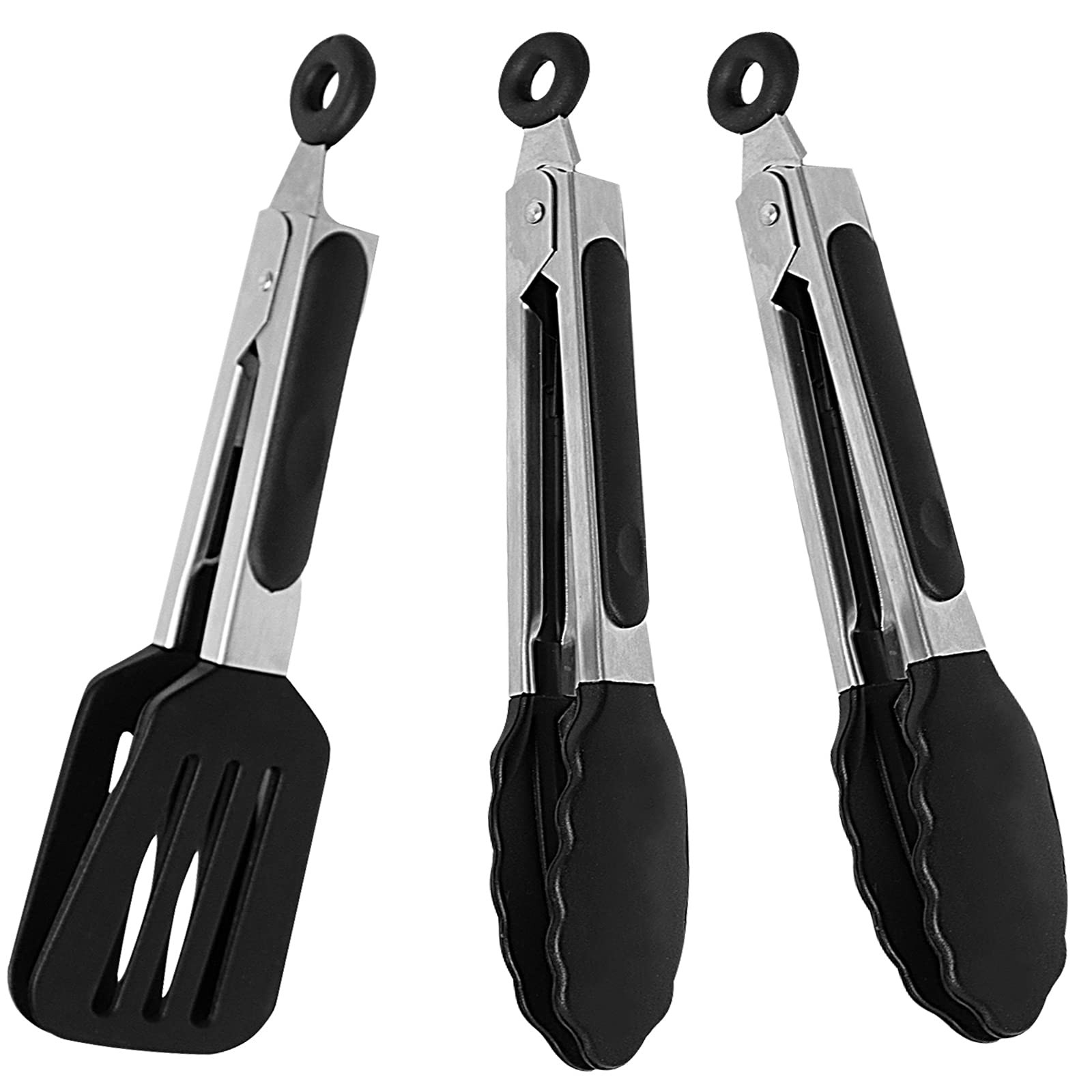 Pharamat 7 inch Mini Silicone Serving Tongs with Tips 7inch, Black