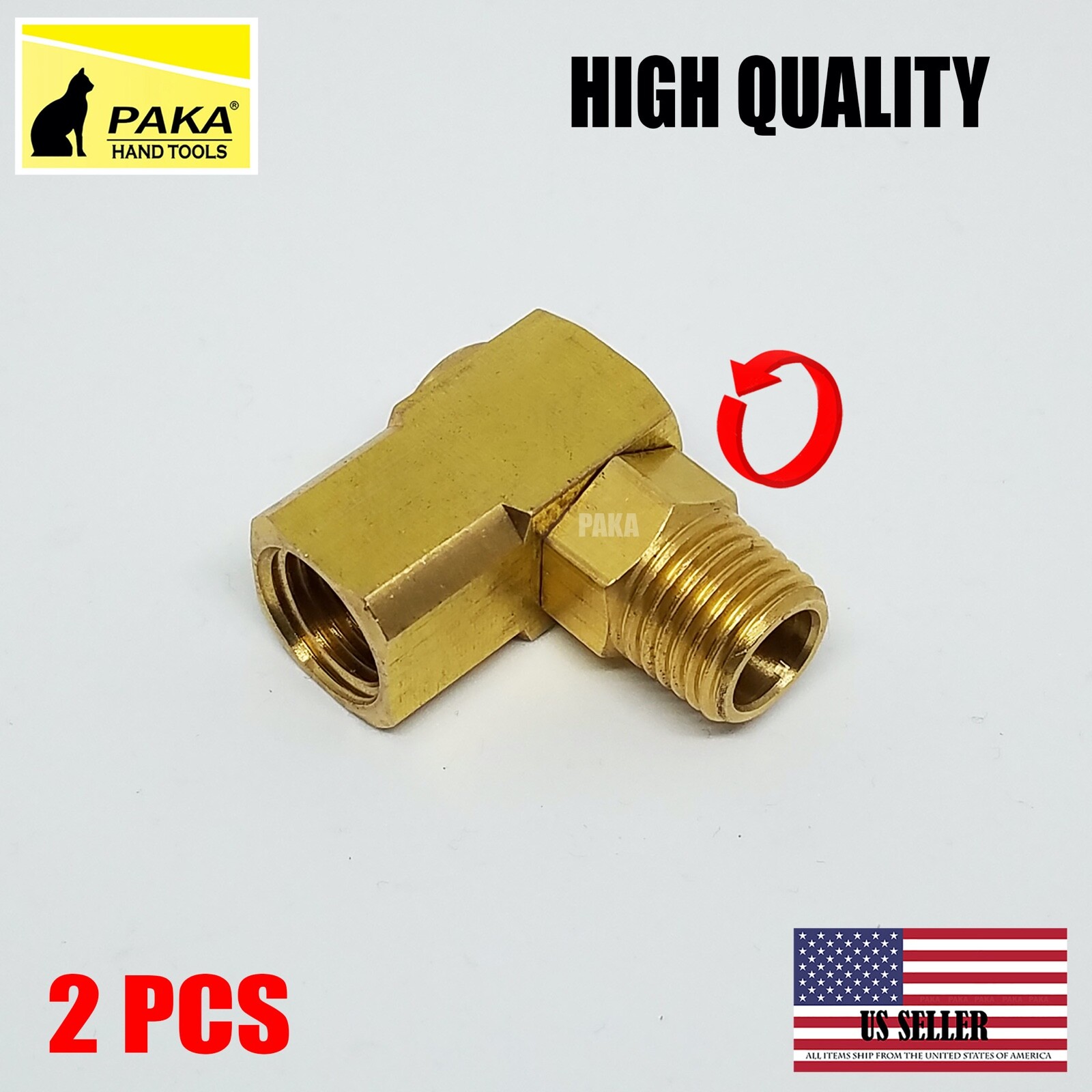 2PCS BRASS AIR SWIVEL CONNECTORS 90 DEGREE ANGLE 360 SPIN 1/4″ NPT 1/4″ HOSE