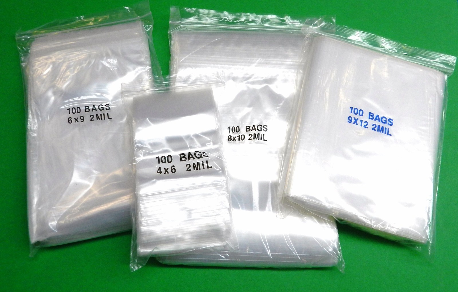 400 Poly Bags Clear 2mil Reclosable Assortment Sizes 100ea 4×6 6×9 8×10 9×12