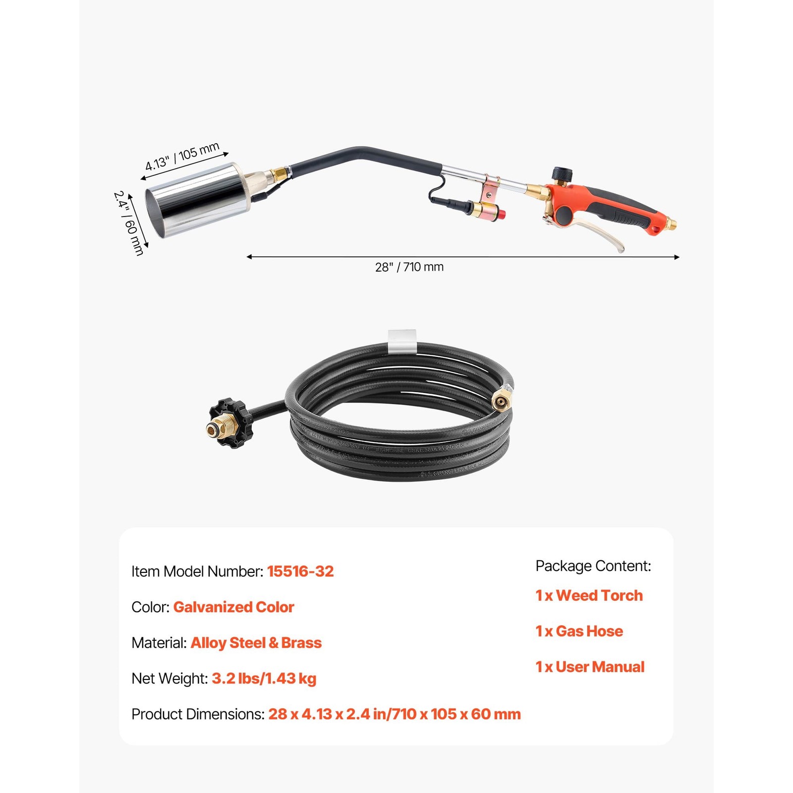 KFFKFF Propane Torch Weed Burner, 1,800,000 BTU Output with 10 ft Hose