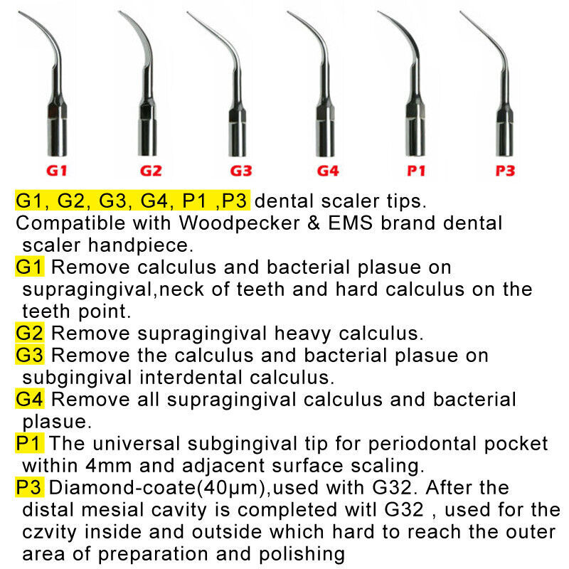 5pcs Dental Ultrasonic Piezo Scaler Tips For EMS Woodpecker & DTE SATELEC CE FDA