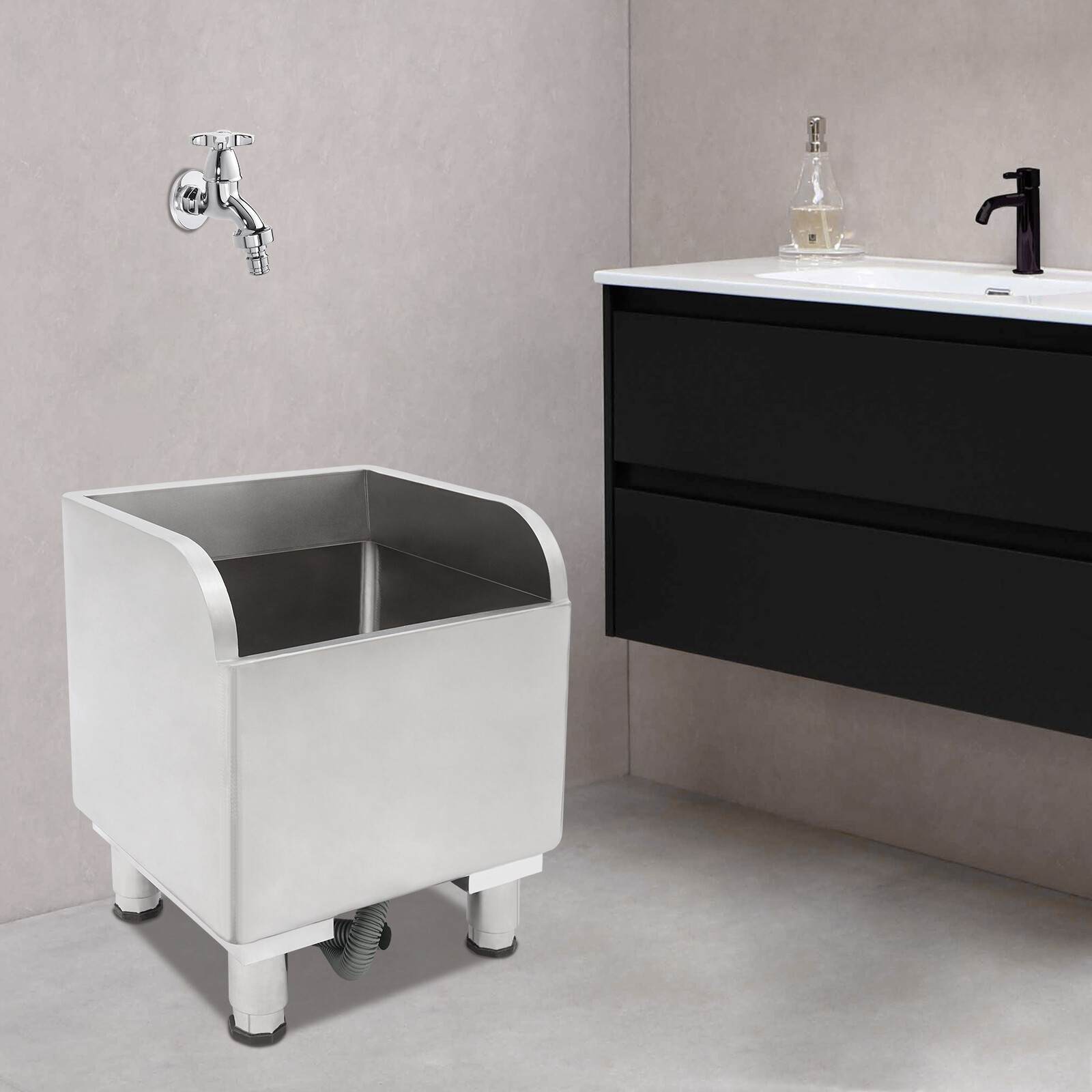 Stainless Steel Mop Service Basin, Floor Mount Mop Sink 17.72*16.14*19.69 in