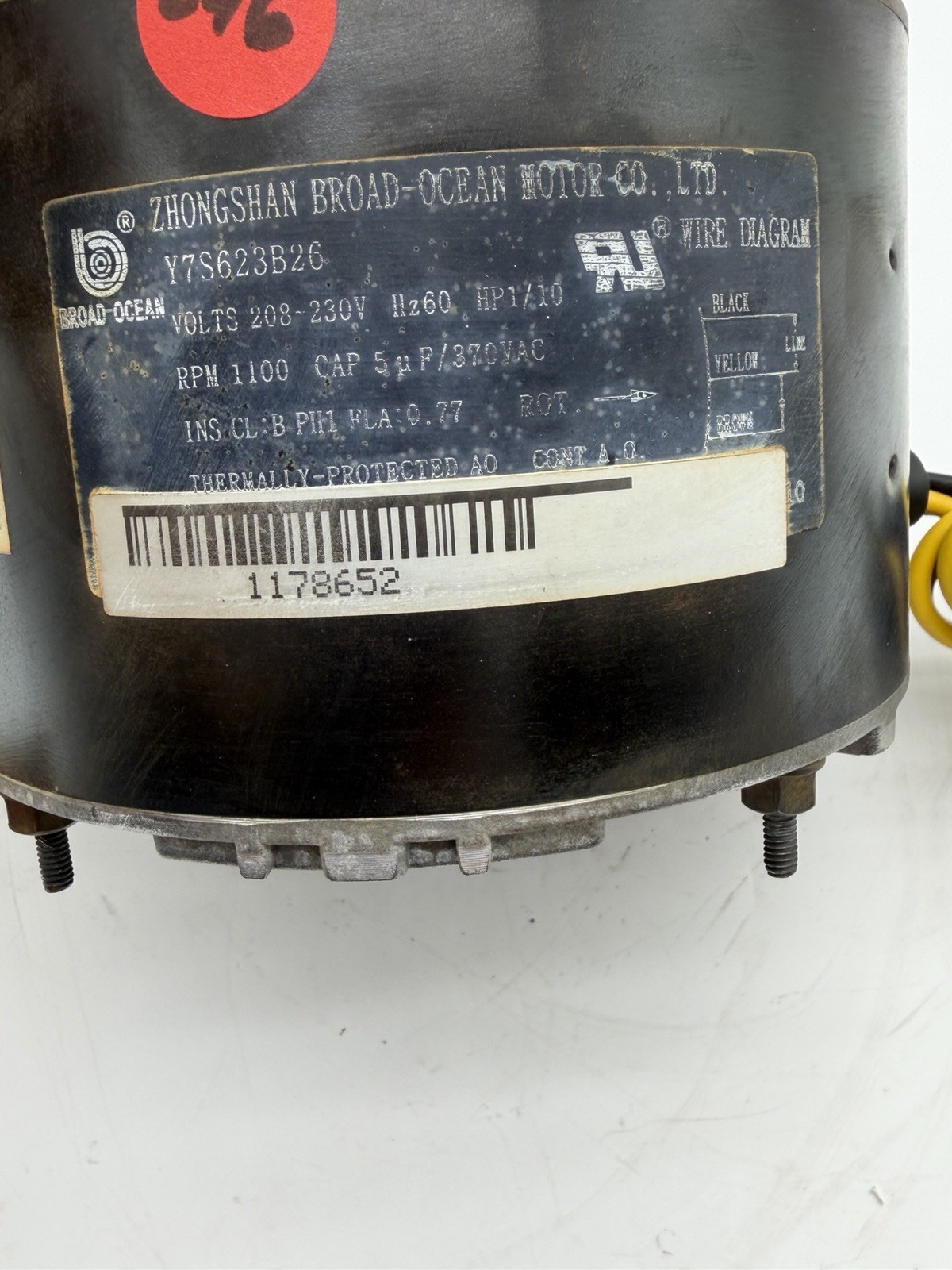 Zhongshan Broad-Ocean Y7S623B26 Y7S623B548L Fan Motor 1/10HP 1100RPM 208-230V