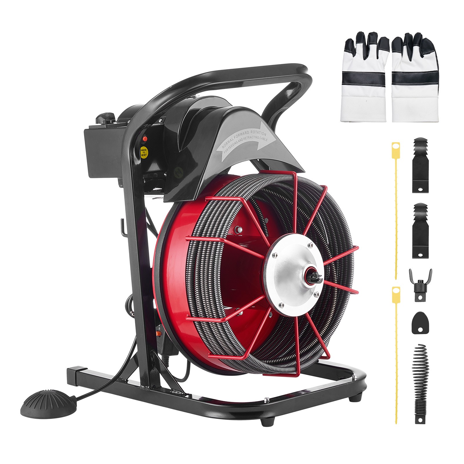VEVOR Drain Cleaner Machine Drain Auger 75FT x 1/2 Inch Manual Feed & 4 Cutters