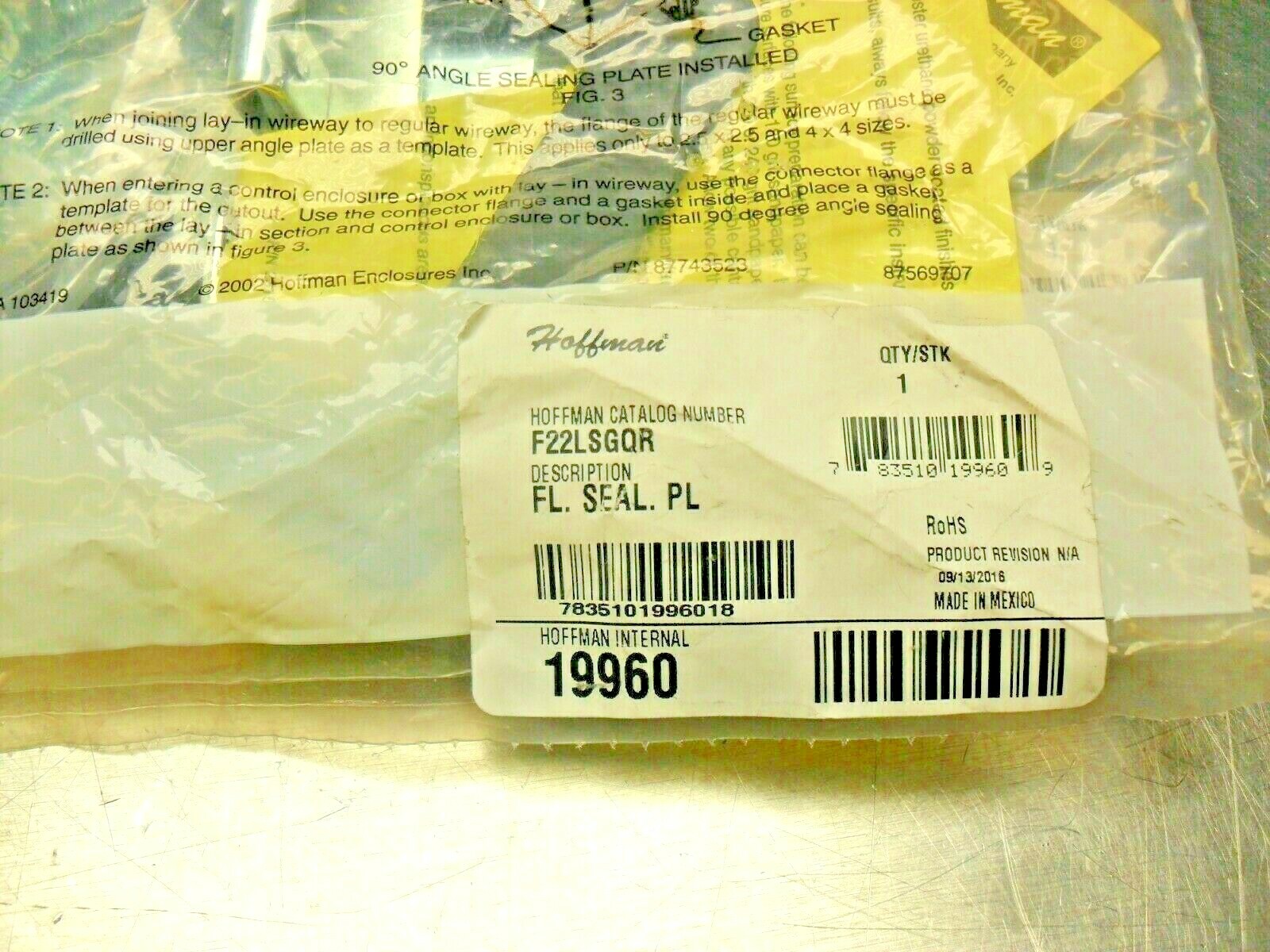 Hoffman 19960 – 22LSGQR Lay-in Oil Wireway sealing plate, gasket Sealed Bag`s
