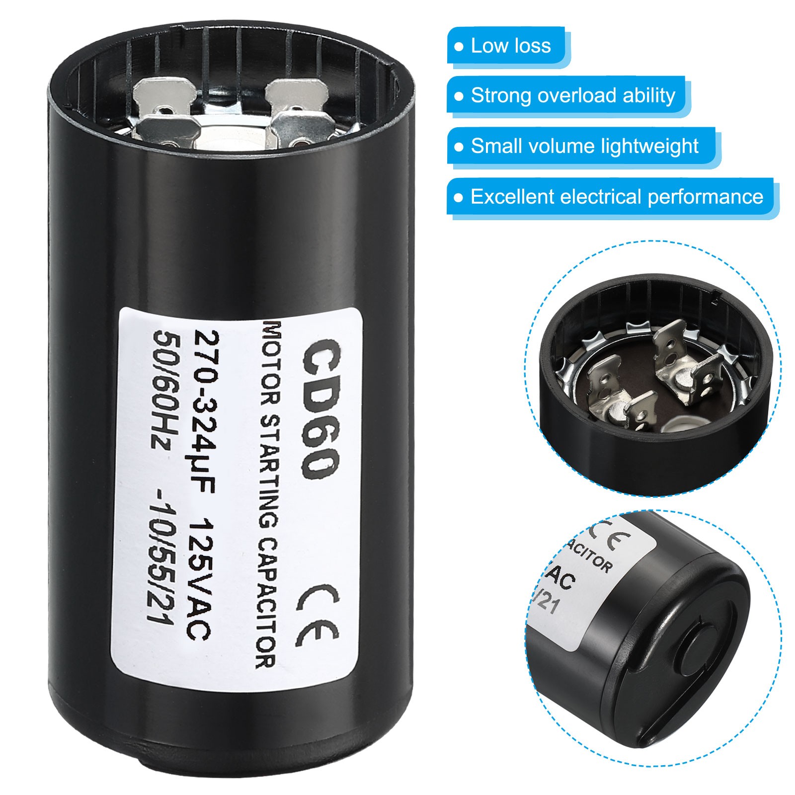 2Pack 270-324uF/Mfd 125V 50/60Hz CD60 Run Capacitor for Electric Motor Starts