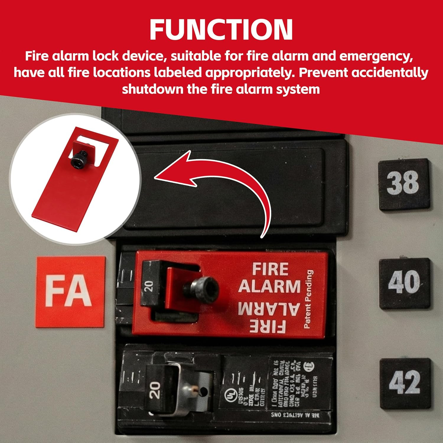 Red ELOCK-FA Fire Alarm Lockout Kit 20-Pack, E-Series Fire Safety Lock Kit for P