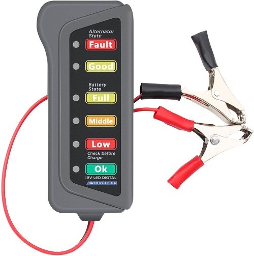 12V Car Battery and Alternator Tester with 6 LED Indicators, Automotive Battery