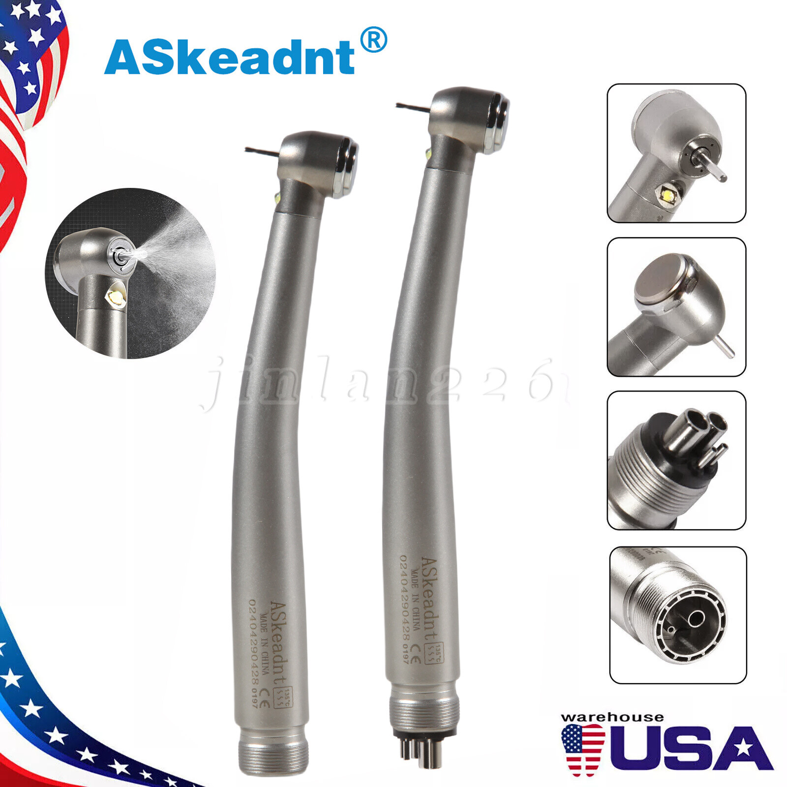 ASkea Dental Handpiece LED Self-power High Speed Handpiece Air Turbine 2/4 Hole