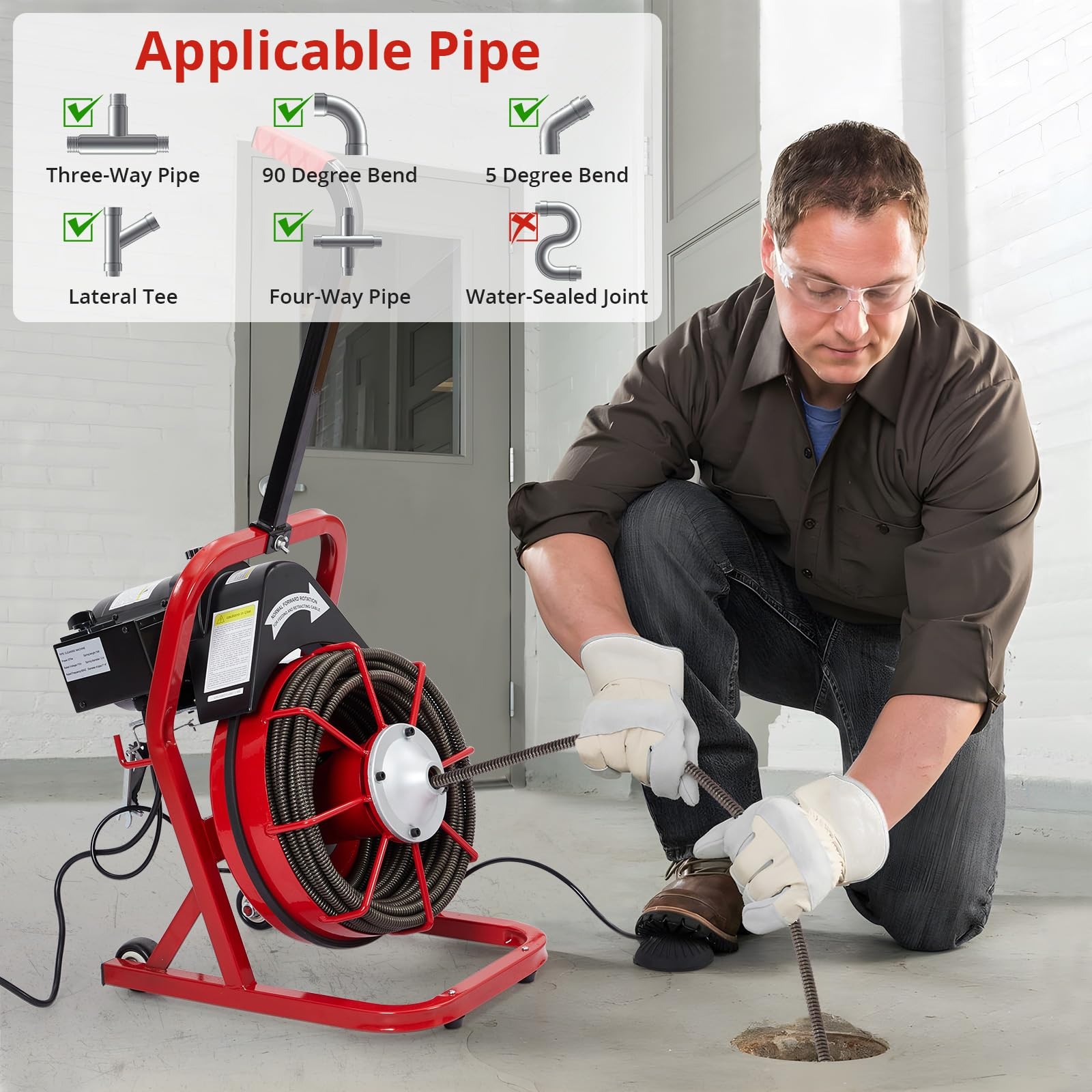 75Ft x 3/8In Drain Cleaner Electric Sewer Snake Cleaning Machine Auger Auto Feed