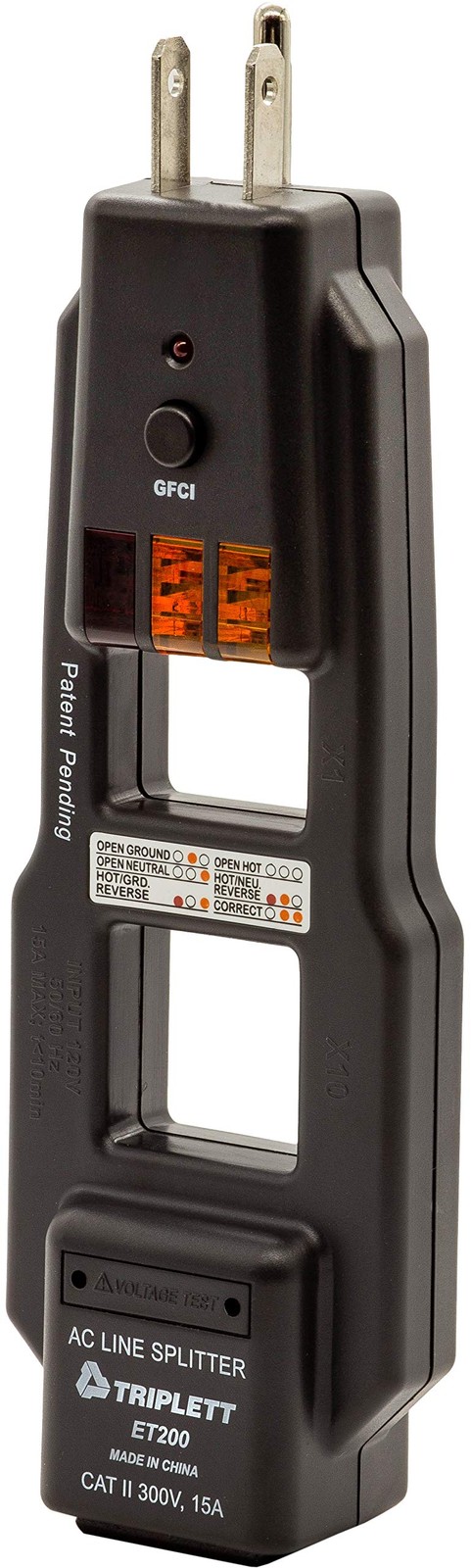 Triplett ET200 AC Line Splitter and GFCI Outlet/Receptacle Tester with 5 Visu…