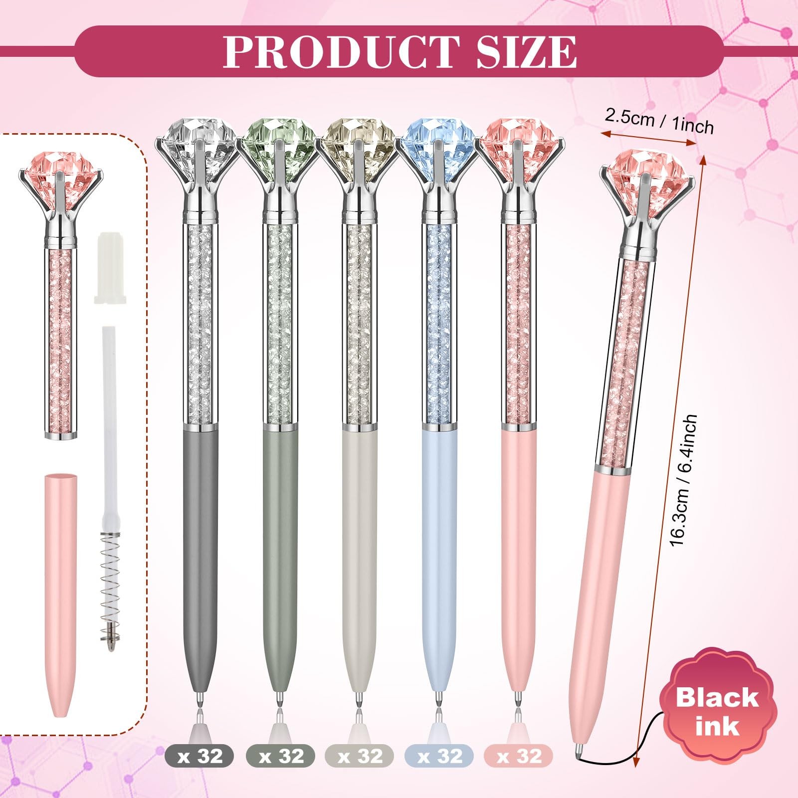 160 Pcs Diamond Ballpoint Pens Big Crystal Colorful Retractable Gem Rhineston…