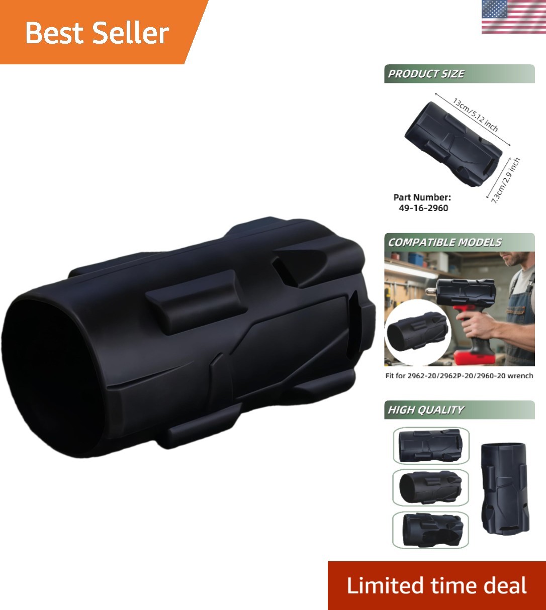 Durable Rubber Protective Boot for Mid-Torque Impact Wrench 2960-20, 2962-20