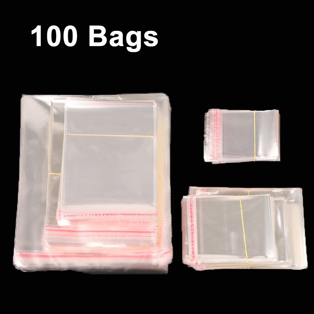 100Pcs Clear Resealable Self Sealing Cello Cellophane Bags OPP Poly Bags Plastic