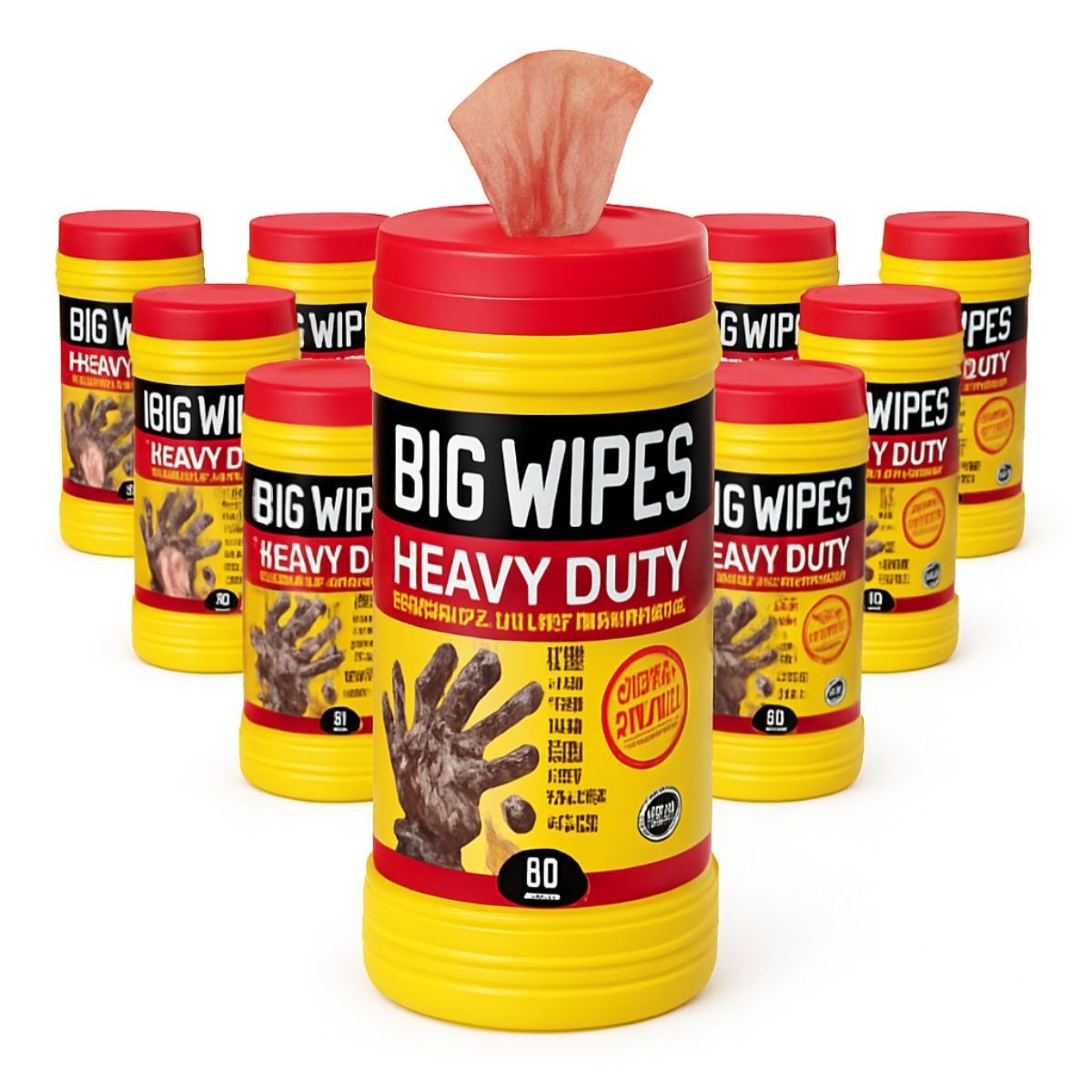 Big Wipes HD Pro+ Heavy-Duty Industrial Cleaning Wipes – 8 Tubs of 80 Each