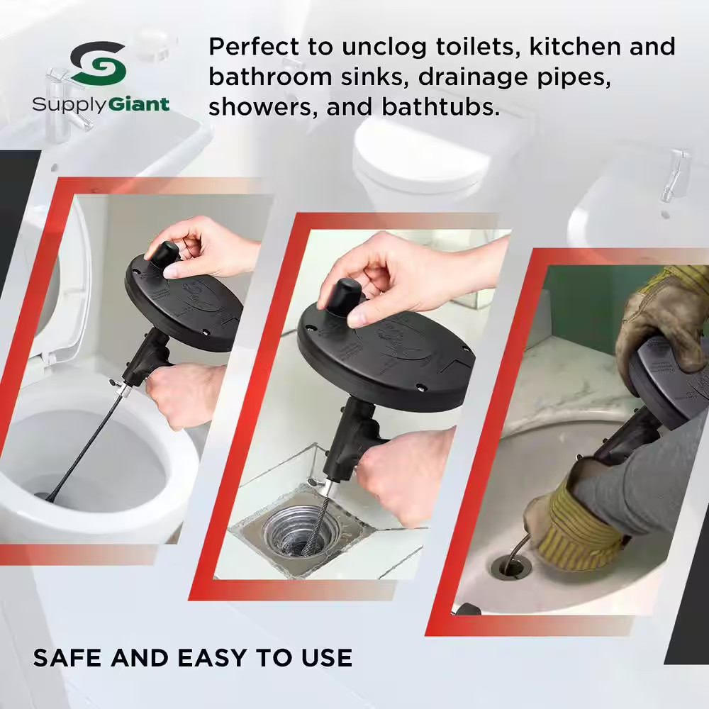 NEW Manual 15 ft Drain Auger with Pistol Grip Handle for Household Pipe Cleaning