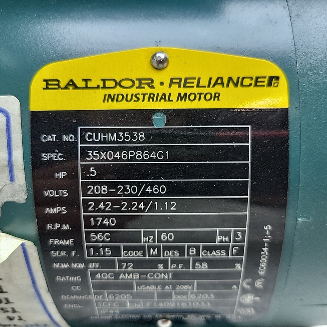 Baldor Reliance Motor UH Series 60 Hz Tefc 3 Ph .5 Hp 37KW 230/460V CUHM3538