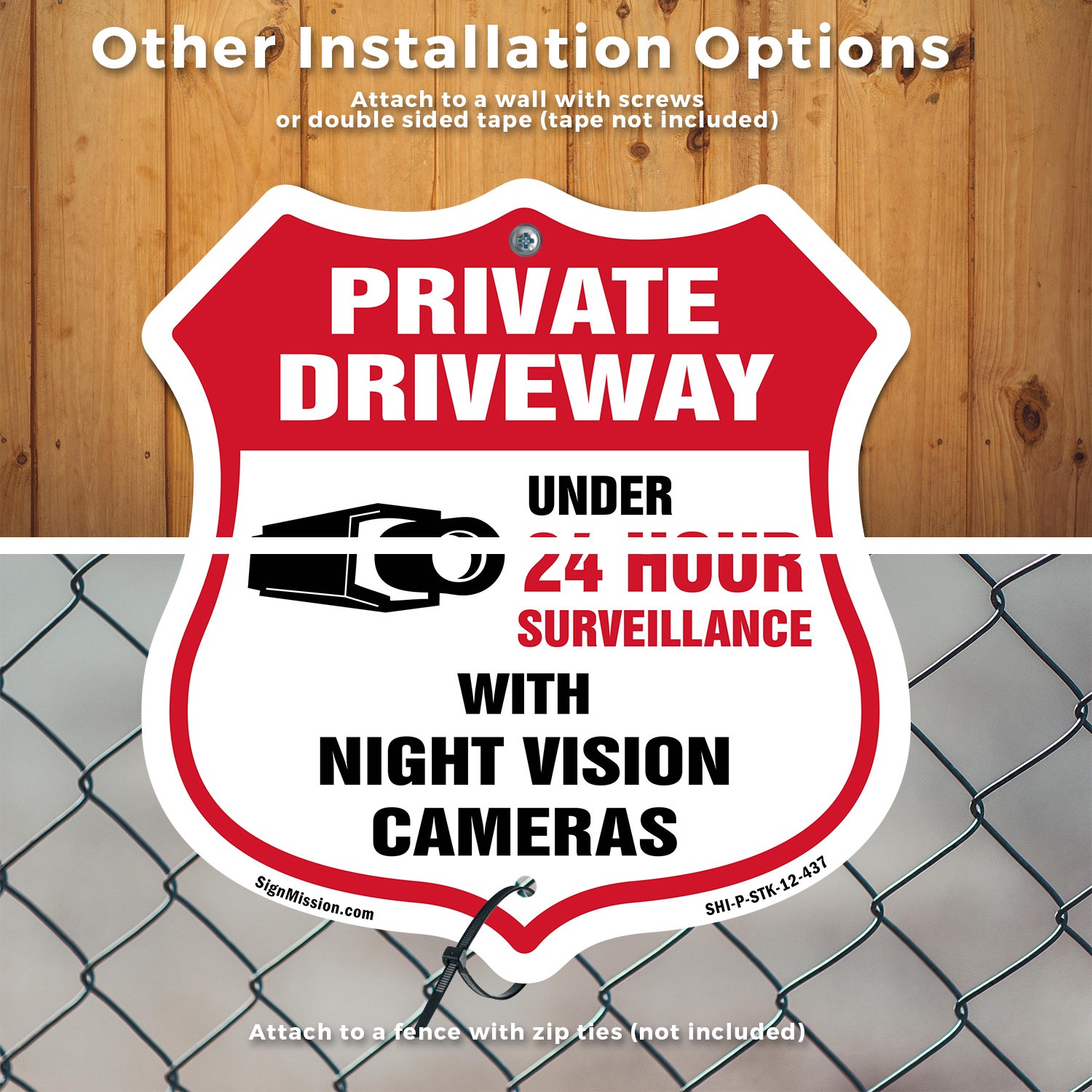 Private Driveway Shield Sign Under 24 Hour Video Surveil Shield Sign With Stake
