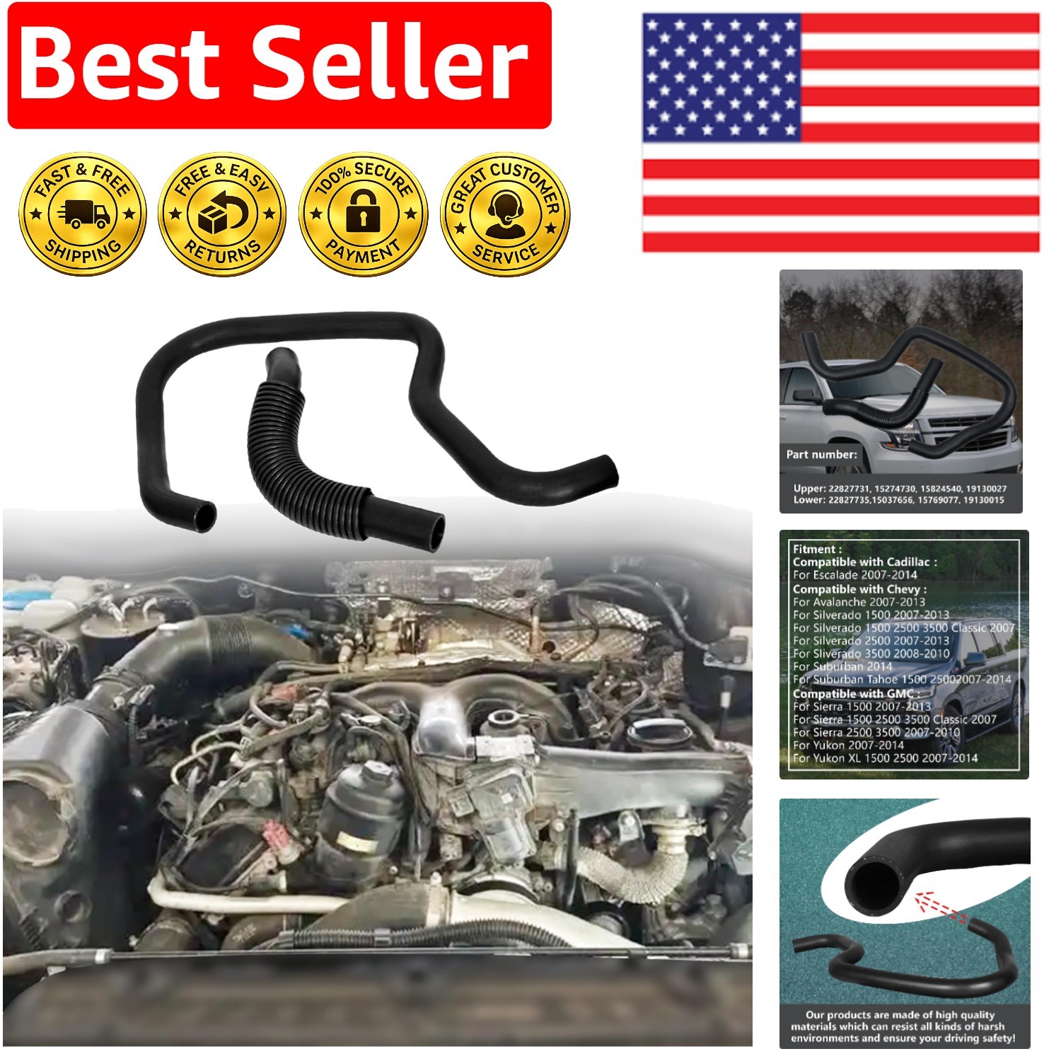 Upper and Lower Radiator Coolant Hose Compatible with Escalade Avalanche Silvera