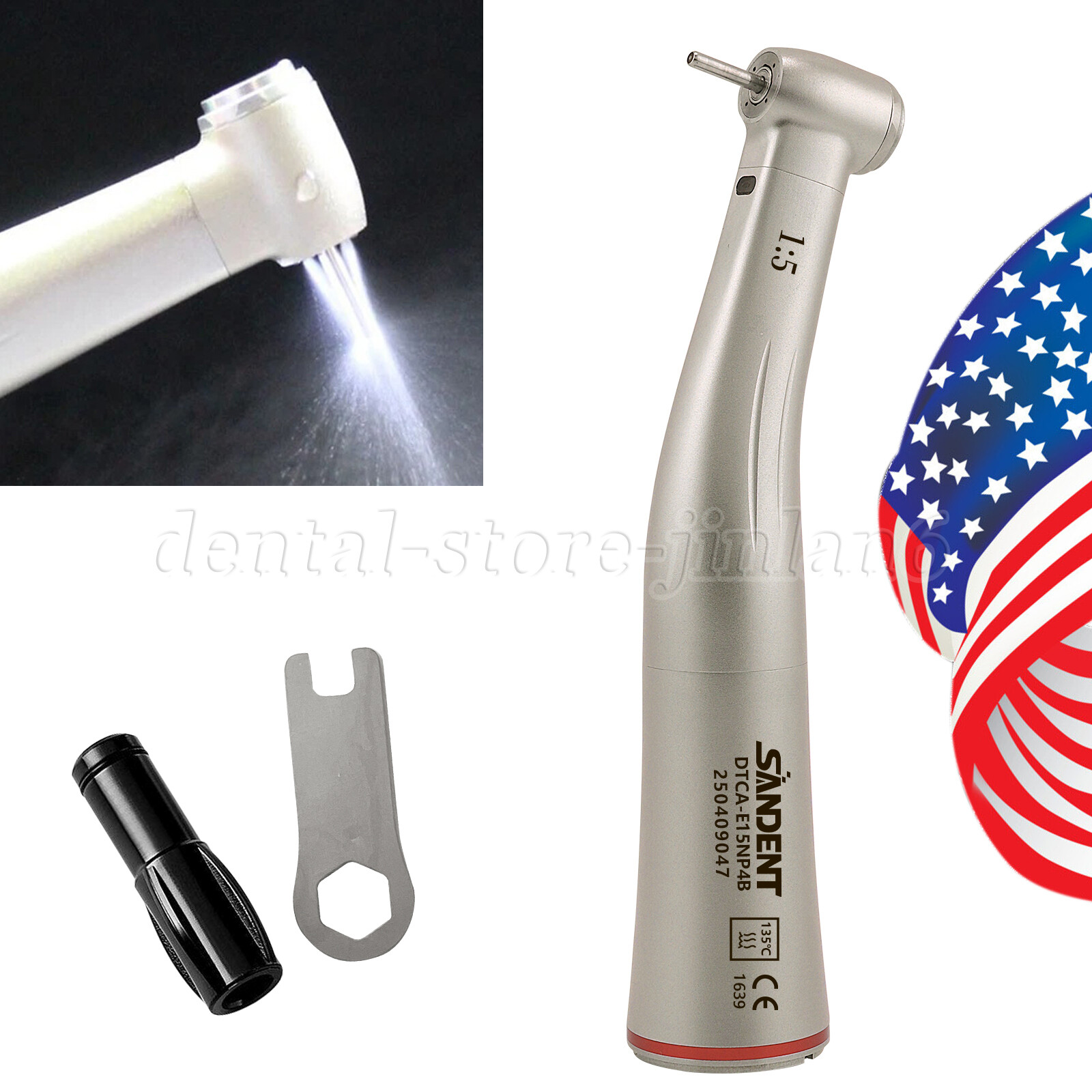 Dental 1:5 Increasing LED Fiber Optic Contra Angle Low Speed Handpiece Red CE