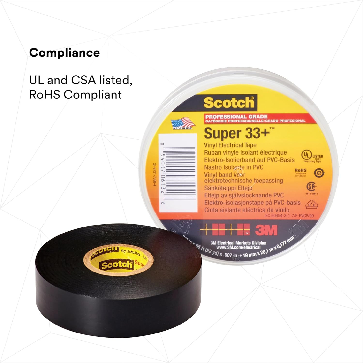 3M Scotch Super 33+ Electrical Tape – 3/4 in X 52 Ft, Premium Grade All-Weather