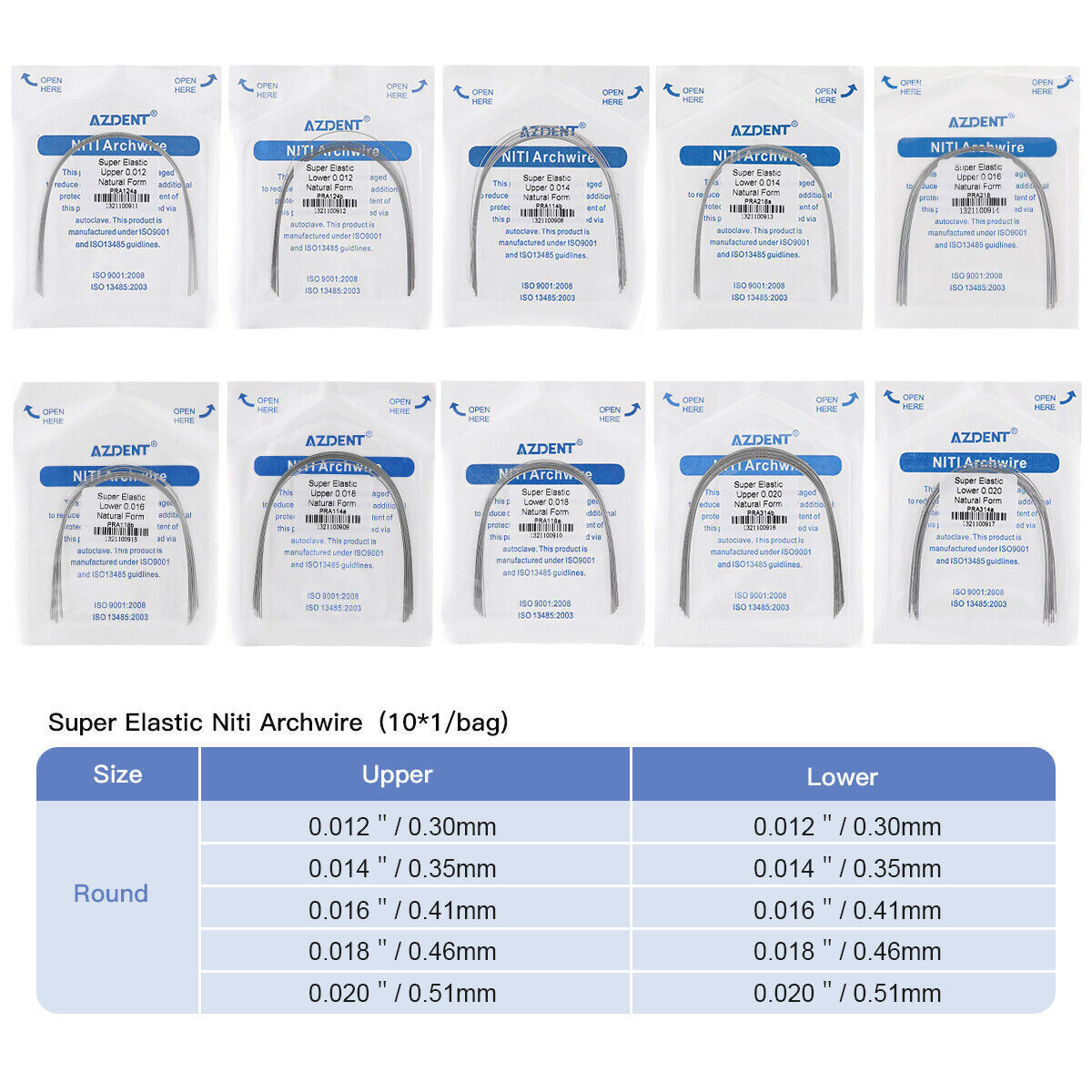 AZDENT Dental Orthodontic Round Arch Wire Super Elastic Niti Natural Upper Lower
