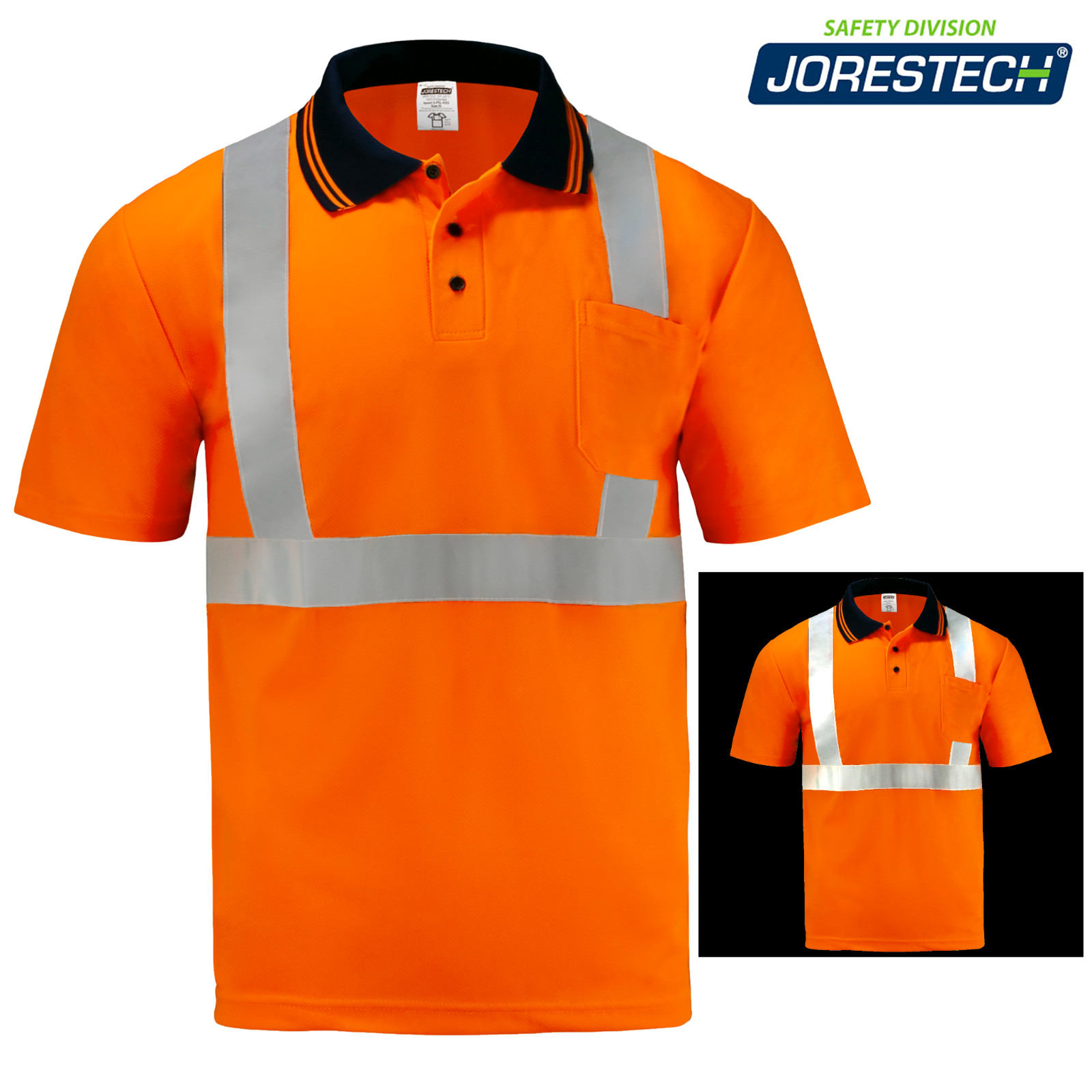 Hi-Vis Orange Safety Workwear Short Sleeve Polo Shirt Top Reflective Tape