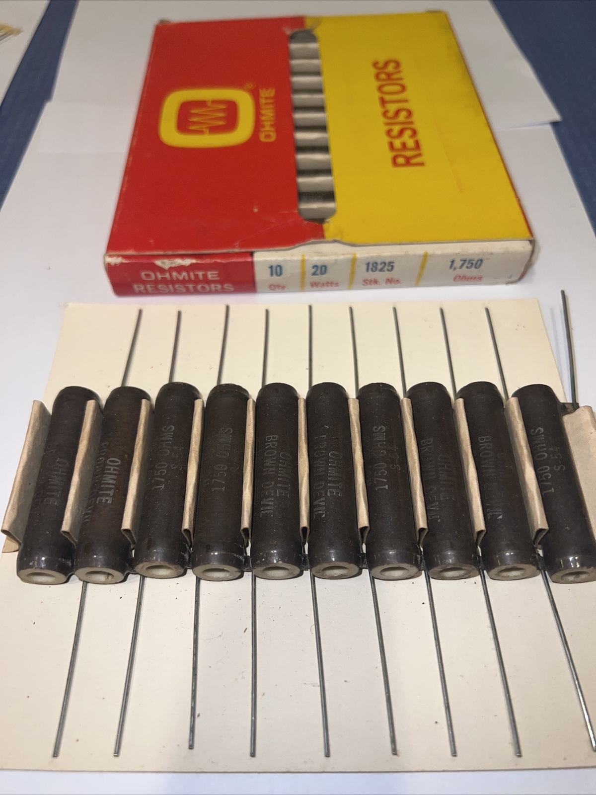 Ohmite 1750 Ohm 20 Watts Resistors No 1825 Brown Devil New Pack Of (10)