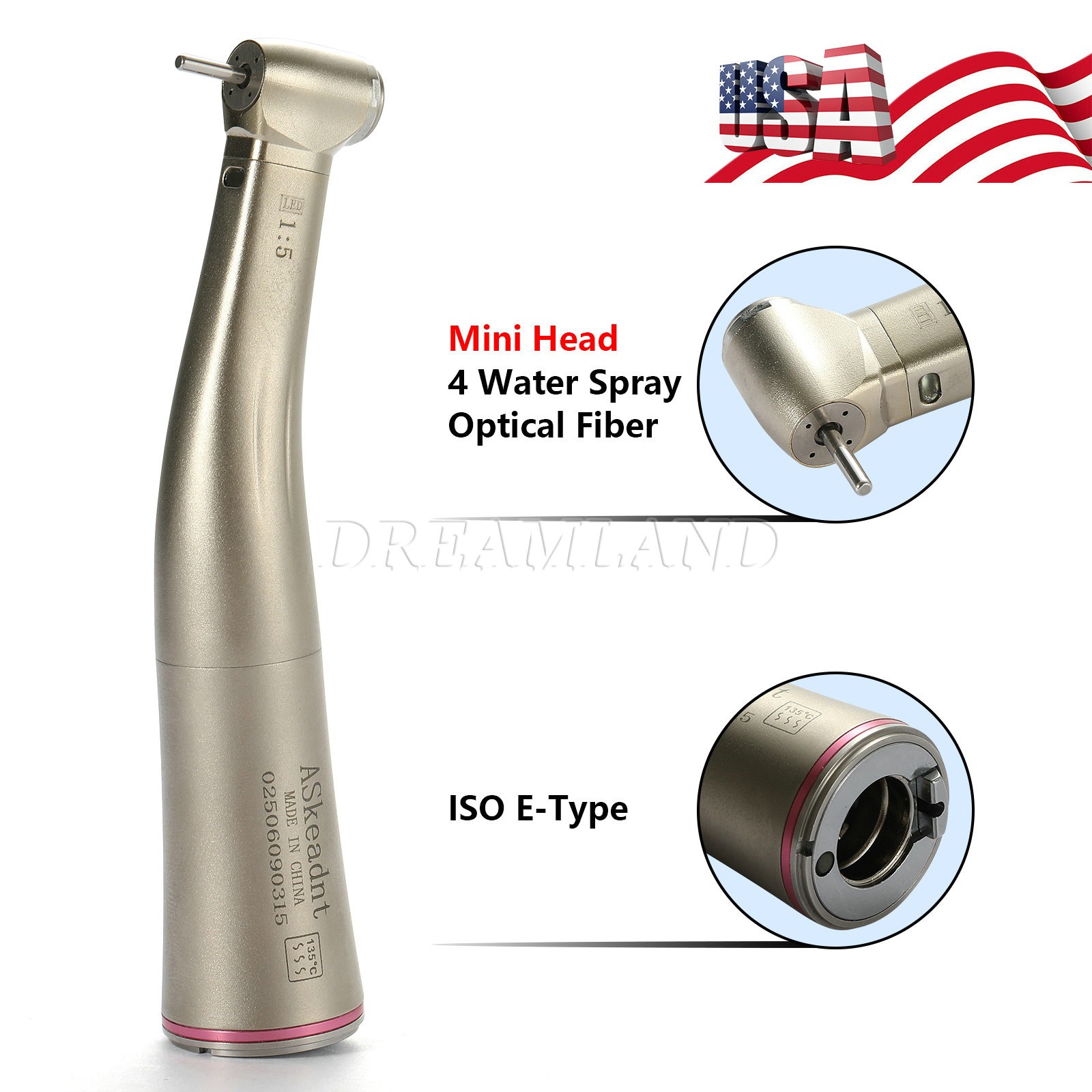 Fit NSK NL400 Dental Electric Motor +1:5 Handpiece Fiber Optic Contra Angle USA